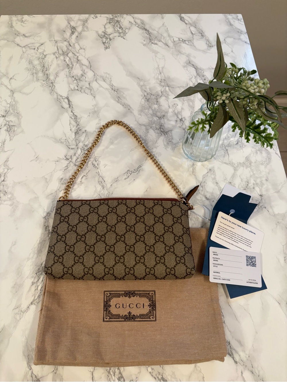Gucci GG Supreme Canvas Chain Shoulder Bag Wristlet Clutch